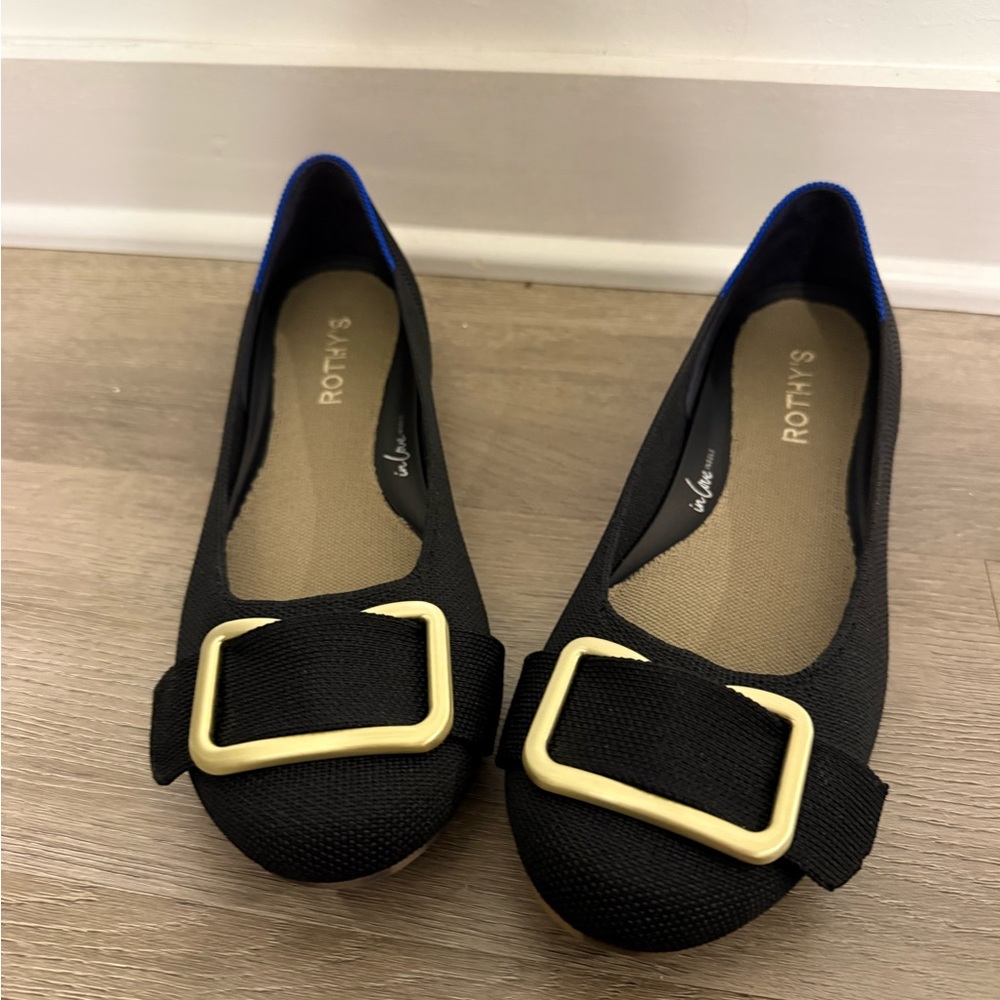 Rothy's Black Flats with Cream Buckle